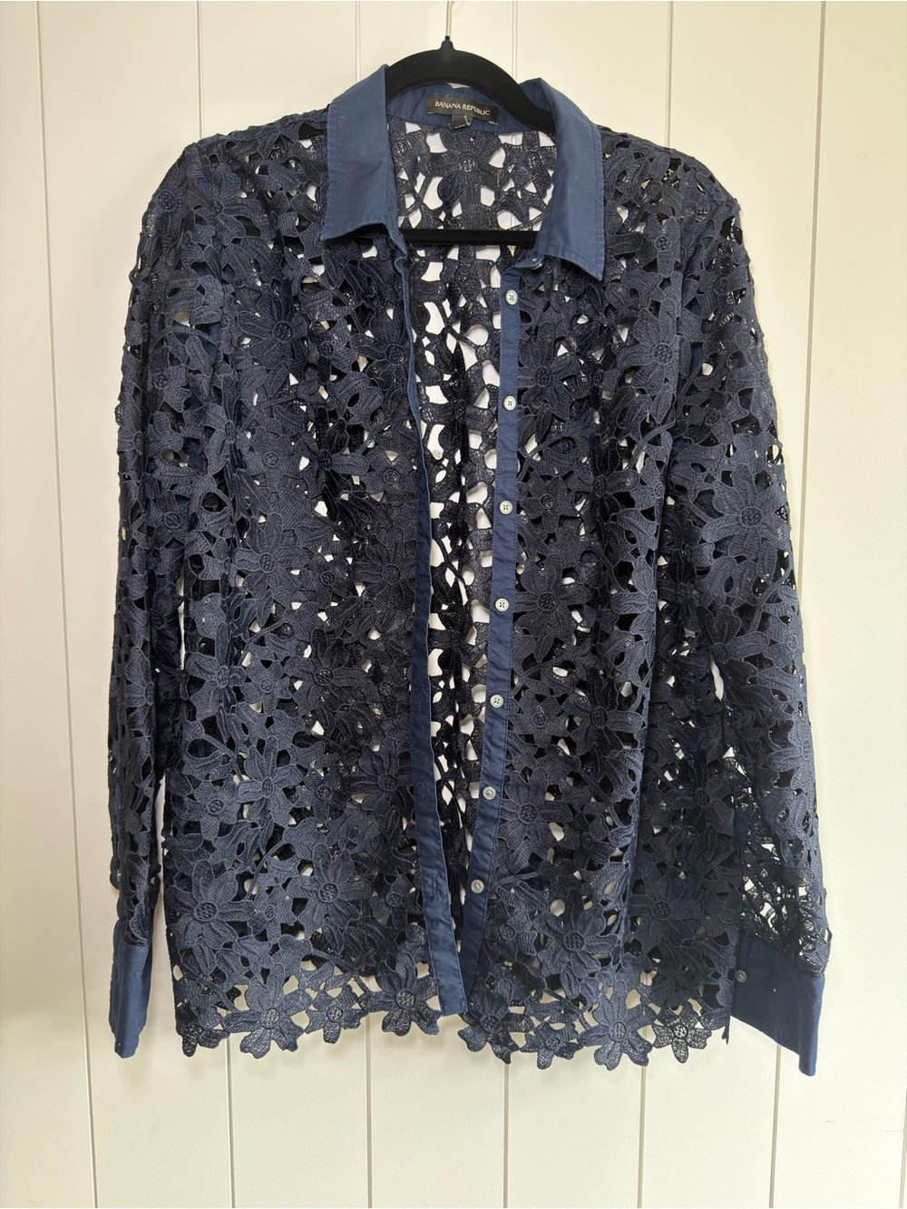 Banana Republic Navy Lace Floral Button-Down Shirt